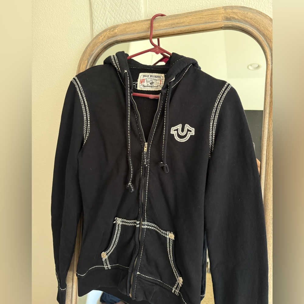 True Religion Black Zip-Up with White Stiching